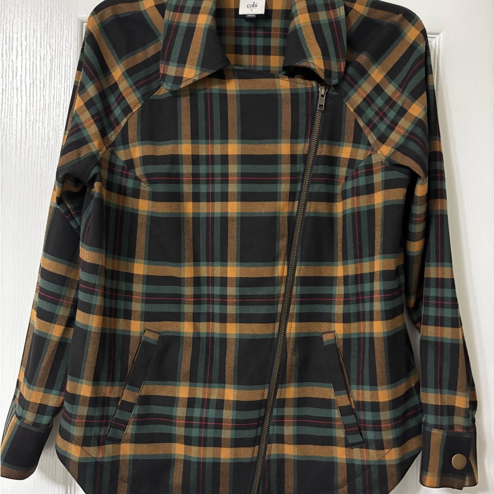 Cabi Plaid pattern Asymmetrical Zip shirttail Jacket